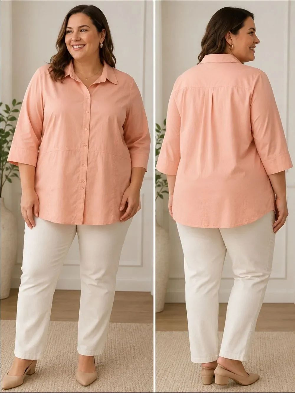 Venezia Lane Bryant Pink Button-Front 3/4 Sleeve Shirt Size 18/20 NWT